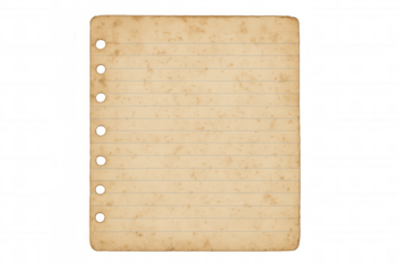 Old lined paper with ring binder holes, blank textured background aged vintage parchment writing notebook page