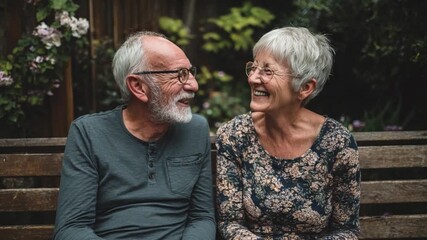 Everlasting Love: An elderly couple sharing a moment of intimate connection and affection while sitting on a park bench. Their tender smiles and gentle gazes speak volumes of a life together. - Powered by Adobe