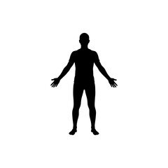 Silhouette of a man standing with arms outstretched on a white background