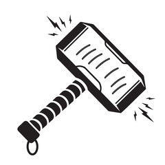 Hammer of God with lightning bolts, black silhouette, minimalist stencil design, vector illustration on a transparent background.