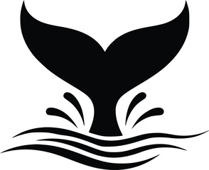 Whale Tail Silhouette Splashing in Ocean with Wave and Water Elements
