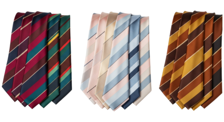 Elegant collection of striped ties in diverse hues isolated on transparent background, ideal for elevating any ensemble with sophistication