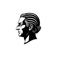 Portrait of a man in profile with detailed hair and sharp facial features drawn silhouette