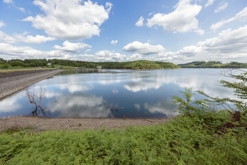 The dam wall and the north side of the Great Dhunn Dam, seen from the south side of the dam