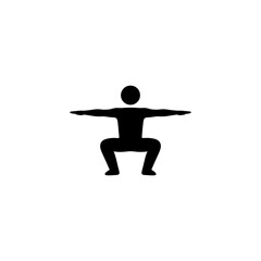 Silhouette of a person in a squat position with arms extended horizontally