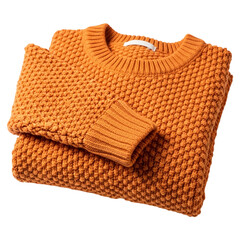 Folded orange knitted sweater isolated on transparent background, a cozy and stylish garment for cool weather and casual wear
