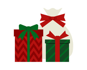 リボンの付いたクリスマスカラーのラッピングギフトのベクターイラスト素材