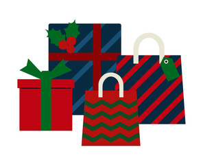 青、赤、緑のカラーのクリスマスギフトが並んだシンプルなイラスト素材