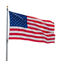 American flag waving in the wind isolated on transparent background, a symbol of freedom and patriotism