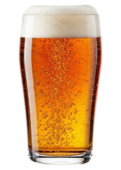 Refreshing pint of golden ale with frothy white head and bubbles isolated on transparent background for a perfect thirst quencher