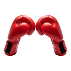 Pair of red boxing gloves isolated on transparent background, symbol of combat sport, strength, and determination concept