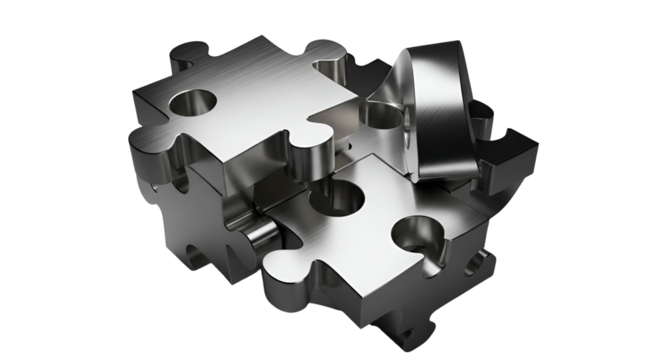 3d icon of metal puzzle pieces representing problem solving and teamwork isolated on transparent background