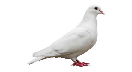 Elegant white dove standing gracefully, its pristine feathers contrasting against an isolated on transparent background, symbolizing peace and purity