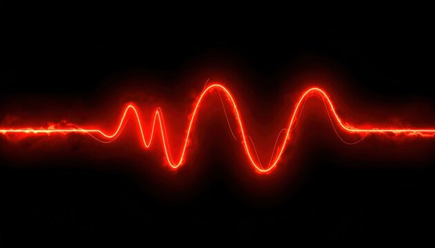 Abstract red waveform illustration on a black background depicting sound or energy movement - Powered by Adobe