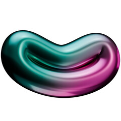 Abstract Smooth 3D Shape with Gradient Teal and Pink Chrome Effect Floating on Transparent Background for Modern Aesthetic Design