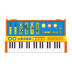 Fototapeta premium Colorful toy synthesizer keyboard with knobs and buttons.