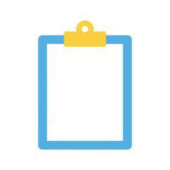 Empty blue clipboard with yellow clip ready for notes and tasks.