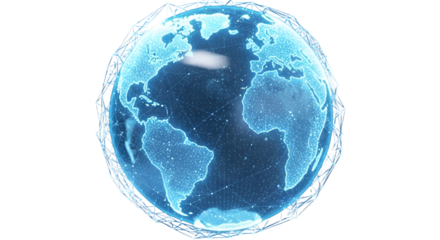 3d icon of digital earth globe with glowing connections isolated on transparent background, representing global network