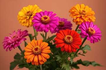 Fototapeta premium Zinnias are colorful, hardy, and simple to cultivate blooms.