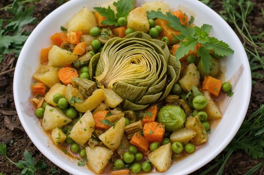 Artichokes in Olive Oil Prepared with Fresh Vegetables and Herbs