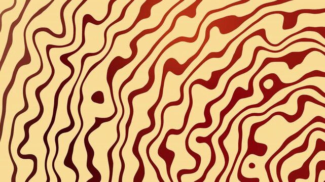Retro animated organic wave line pattern background with flowing wavy stripes in warm red and cream color palette.