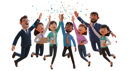 3d icon of group of diverse business people celebrating success isolated on transparent background teamwork and achievement