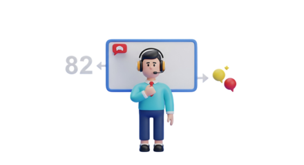 3d icon of cartoon man with headset presenting isolated on transparent background 3d rendering of a male character with microphone