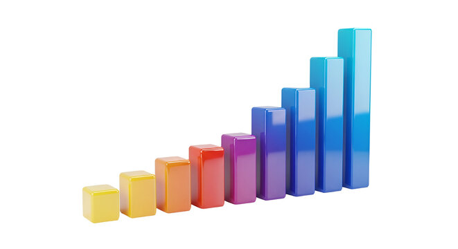 3d icon of colorful bar graph showing growth and success isolated on transparent background business and finance concept