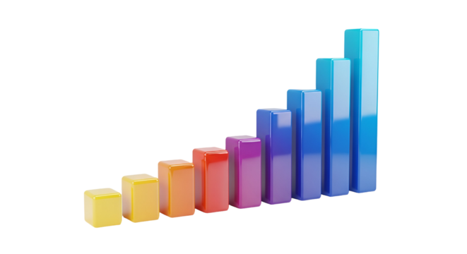 3d icon of colorful bar graph showing growth and success isolated on transparent background business and finance concept
