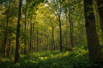 Fototapeta premium Fresh tree foliage backdrop with nature and travel themes