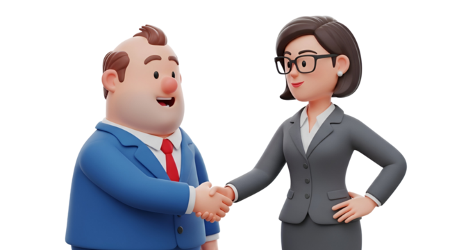 3d icon of cartoon business people shaking hands isolated on transparent background partnership and agreement concept