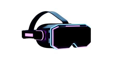 3d icon of vr headset with neon lights isolated on transparent background, a futuristic device for gaming and virtual reality