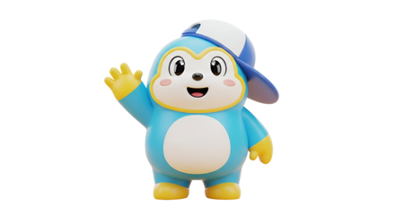 3d icon of cute cartoon monkey wearing a cap waving hand isolated on transparent background