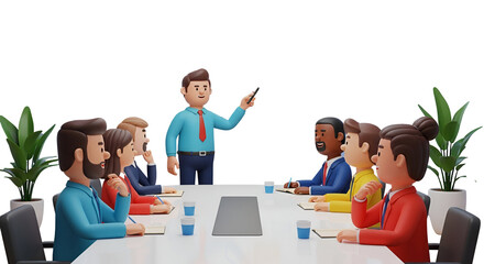 3d icon of business meeting with diverse team in conference room isolated on transparent background