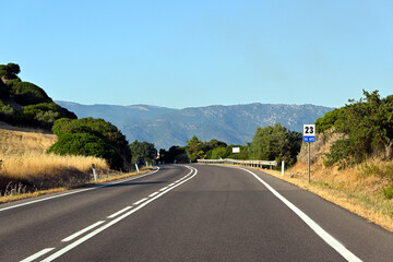 View from State Road 672 Sassari-Tempio (SS 672), an important Italian interprovincial highway in Sardinia, Italy.