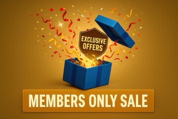 Members Only Sale with Exclusive Offers promotional banner, vibrant and festive style, engaging retail discount opportunity.