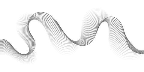 Elegant abstract wave line background with smooth flowing curves on white surface. Minimalistic grey gradient motion design for technology, business, and modern graphic presentation.