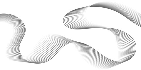 Elegant abstract wave line background with smooth flowing curves on white surface. Minimalistic grey gradient motion design for technology, business, and modern graphic presentation.