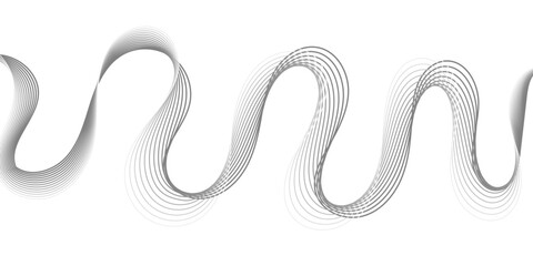 Modern minimalist grey line wave flowing across white background. Elegant abstract concept of motion and harmony for web, print, or technology background use.