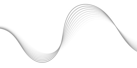 Modern minimalist grey line wave flowing across white background. Elegant abstract concept of motion and harmony for web, print, or technology background use.
