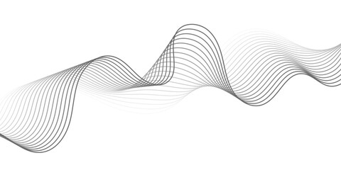 Abstract flowing wave pattern with grey gradient lines on white surface. Modern minimal background for business, tech, or elegant creative presentation design use.