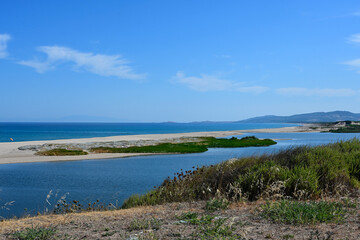 The mouth of the Coghinas river, Sardinia, municipality of Valledoria, in the Gulf of Asinara. Protected area, natural habitats of animals, birds, fish and plant species. Sardegna, Italy