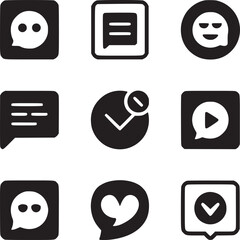Collection of nine black and white social media icons arranged in a three by three grid pattern