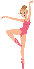 Cartoonish Elegant Young Ballerina Character in a Classic Dance Pose Illustration