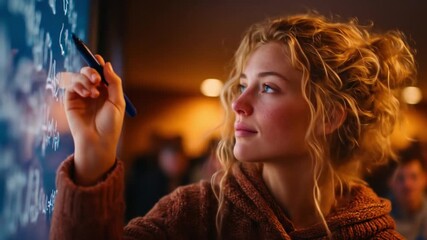 Woman analyzing a digital screen in a classroom setting - Powered by Adobe