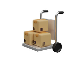 Hand truck with cardboard boxes icon isolated on transparent background, Delivery and online shopping. Transportation, warehousing, delivery service and logistics concept. 3d render illustration
