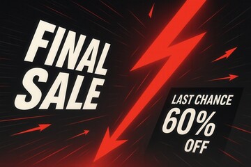 FINAL SALE and LAST CHANCE 60% OFF discount offer, dynamic lightning style, urgent retail promotion banner on transparent background.