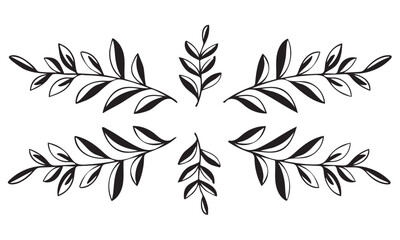 Elegant Black Leaves and Branches Vector Illustration Decorative Divider