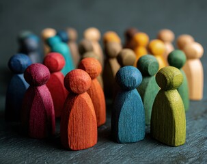 Colorful Wooden Pegs Arranged in a Group on a Dark for Craft Projects