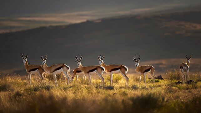 Herd of Springbok Standing Gracefully in African Savanna
